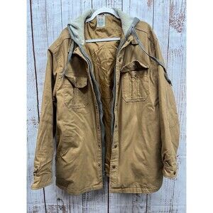 Genuine Dickies Jacket Mens X-Large Brown Hooded Workwear Quilted Canvas Coat